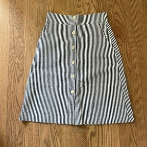 High Waisted Aline Blue Pinstripe Club Monaco Cotton Skirt